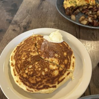 Oaks Eatery - Pancake we cut the peace  sign on to divide 3 ways. - Breakfast & Brunch Near Me - Three Oaks, Michigan