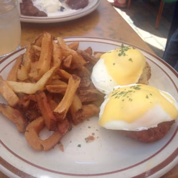 The Beehive - Salmon cakes with poached egg, substituted the salad got fries free of charge. About $18 - American Near Me - Boston, Massachusetts The Beehive - Salmon cakes with poached egg, substituted the salad got fries free of charge. About $18 - American Near Me - Boston, Massachusetts