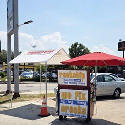 Clint's Glass - Rock chip & long crack repair setup at 2107 Richmond Ave, Houston TX. In-shop only since 1996.