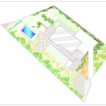 Owl Design - Le plan détermine précisément les emplacements des plantations, de la terrasse, de la pergola et des voies de circulation. - Landscape Architects or Designers Near Me