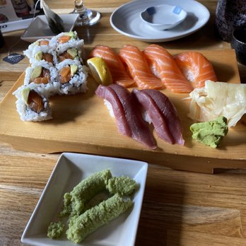 Edo Sushi and Sake - Alaska Roll without cucumber  Salmon and Tuna Nigiri   Fresh Wasabi (upon request) - Sushi Bars Near Me - Lynnwood, Washington