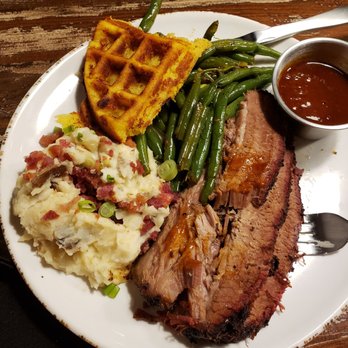 Wolf River Brisket - Mixed brisket, spicy green beans, loaded smashed potatoes, and waffle corn bread. Yummy! - Southern Near Me - Germantown, Tennessee Wolf River Brisket - Mixed brisket, spicy green beans, loaded smashed potatoes, and waffle corn bread. Yummy! - Southern Near Me - Germantown, Tennessee