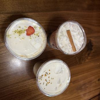 The Coffee Builders - Iced Strawberry Fields (top left), Half-Blood Chai (top right), Purple Bee (bottom middle) - Coffee & Tea Near Me - Phoenix, Arizona The Coffee Builders - Iced Strawberry Fields (top left), Half-Blood Chai (top right), Purple Bee (bottom middle) - Coffee & Tea Near Me - Phoenix, Arizona