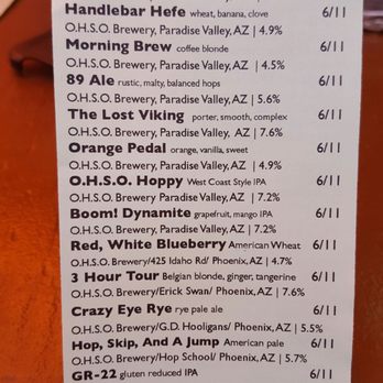 OHSO Brewery- Arcadia - Beer menu today.... constantly changes - Breweries Near Me - Phoenix, Arizona OHSO Brewery- Arcadia - Beer menu today.... constantly changes - Breweries Near Me - Phoenix, Arizona