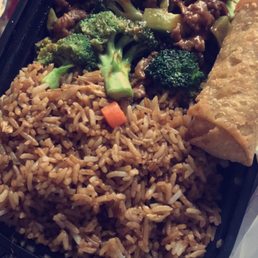 a meal of rice, broccoli, and meat a meal of rice, broccoli, and meat