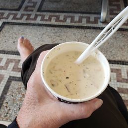 ate my chowder at the train station while waiting for our train. ate my chowder at the train station while waiting for our train.