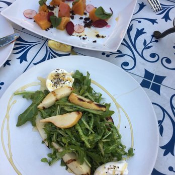 7th & Carson - Grilled Pear+Burrata w/arugula,Black Pepper Honey+Basil Pesto. WoodRoastedBeet Salad w/whipped goat cheese,olive crumb,+orange. - New American Near Me - Las Vegas, Nevada