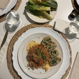 Gnocchi (with fresh tomato sauce) + garlic bread + caesar salad
