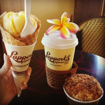 Lappert's Hawaii - Hayden Mango Sorbet (top of the cone). Auntie Lilikoi's Passion Fruit Sorbet (underneath). Coconut Pineapple Muffin, bottom RT. - Ice Cream & Frozen Yogurt Near Me - Koloa, Hawaii Lappert's Hawaii - Hayden Mango Sorbet (top of the cone). Auntie Lilikoi's Passion Fruit Sorbet (underneath). Coconut Pineapple Muffin, bottom RT. - Ice Cream & Frozen Yogurt Near Me - Koloa, Hawaii