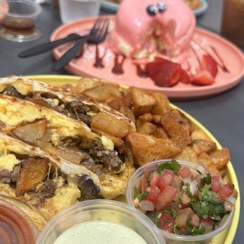 Burnt Crumbs - Quesadilla (asada) Strawberry Pancakes  Burrito - New American Near Me - Irvine, California