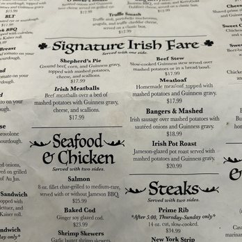 O'Rorke's Eatery & Spirits - Partial menu - Irish Near Me - Gettysburg, Pennsylvania