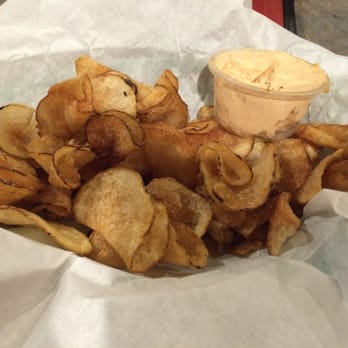 Scramblez Grill & Bar - Homemade chips with a spicy dip. - American Near Me - Lancaster, California Scramblez Grill & Bar - Homemade chips with a spicy dip. - American Near Me - Lancaster, California