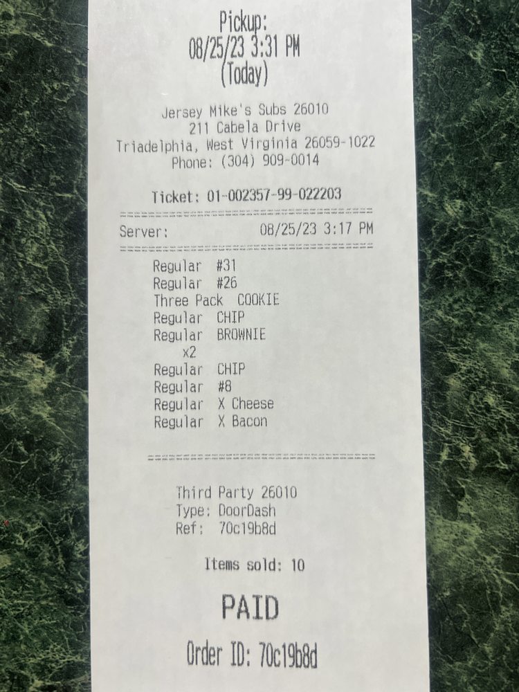 JERSEY MIKE’S SUBS Updated May 2024 211 Cabela Dr, Triadelphia