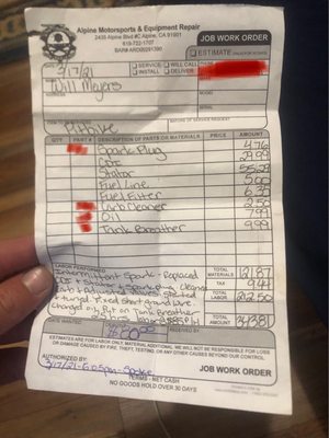 Photo of Alpine Motorsports & Equipment Repair - Alpine, CA, US. Everything that is marked red is the stuff I did before I took my bike to this guy