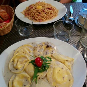 Pizzeria Mancini - Our pasta dishes-carbonara and ravioli. - Pizza Near Me - Paris, 75