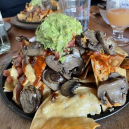 Vegan nachos with mushrooms