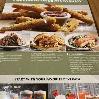 BJ's Restaurant & Brewhouse - Lunch menu with the chicken sandwich I got and would recommend. - New American Near Me - Pembroke Pines, Florida