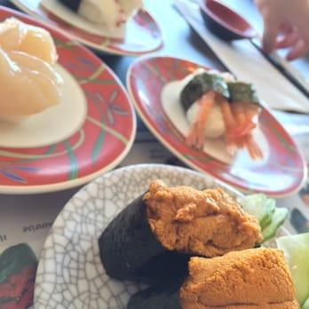 Sushi Boat - tamago - scallop - amaebi shrimp - uni - Japanese Near Me - Calgary, Alberta
