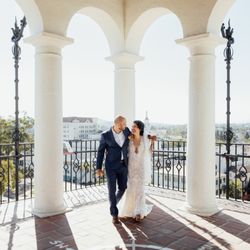 Rewind Photography - Special moment alone on top of the clocktower after an intimate ceremony at the Santa Barbara Courthouse