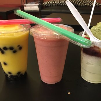 Coffee Haus - Mango Bubble tea, strawberry banana smoothie and small green tea bingsoo - Coffee & Tea Near Me - Schaumburg, Illinois Coffee Haus - Mango Bubble tea, strawberry banana smoothie and small green tea bingsoo - Coffee & Tea Near Me - Schaumburg, Illinois