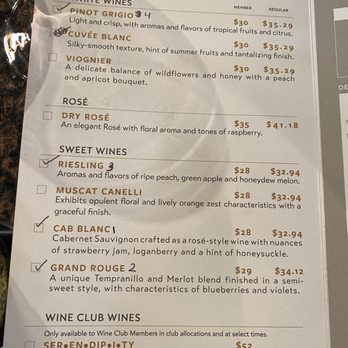 Grape Creek Vineyard - Some of the wines you can taste. There is another page of all reds. - Wineries Near Me - Fredericksburg, Texas
