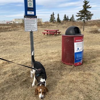 Barkley Dog Park - Beagle and parking lot amenities, garbage, dog bags, picnic tables etc. - Dog Parks Near Me - Leduc, Alberta