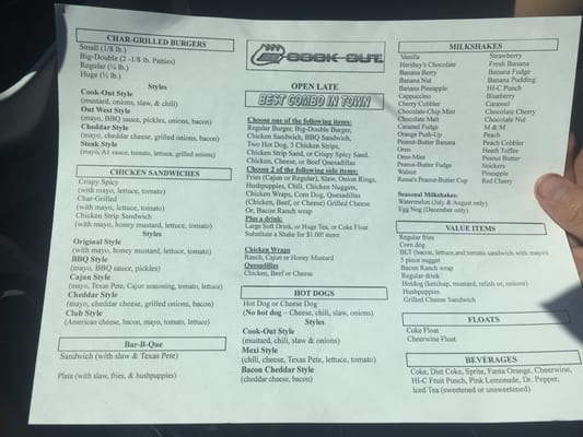 Menu photo 2 Cook Out Clarksville, TN