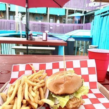 The Tipsy Cow Bar and Grill - Mahi fish sandwich and outstanding crispy fries ! - Cheesesteaks Near Me - Cedar Key, Florida