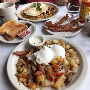 Breakfast House - Chorizo hash (in back) and breakfast house hash with Andouille sausage in the front - Breakfast & Brunch Near Me - Chicago, Illinois Breakfast House - Chorizo hash (in back) and breakfast house hash with Andouille sausage in the front - Breakfast & Brunch Near Me - Chicago, Illinois