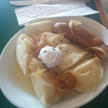 Polska Chata - Smoked sausage with pierogies lunch special - Polish Near Me - Irondequoit, New York Polska Chata - Smoked sausage with pierogies lunch special - Polish Near Me - Irondequoit, New York