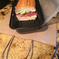 The Kitchen at StoneBrier - Thick slices of corn beef on a Genova roll, the to go container is fantastic!