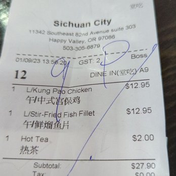 Sichuan City Chinese Restaurant - Lunch specials, $2 pot black tea Jan-2023 - Szechuan Near Me - Happy Valley, Oregon