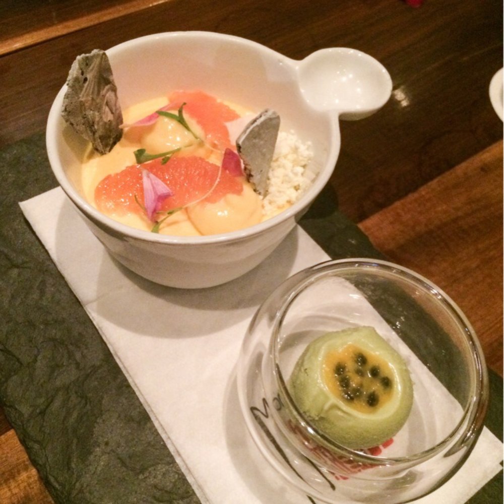 Morimoto Napa - mango sorbet with coconut green tea gelato with passion fruit - Japanese Near Me - Napa, California