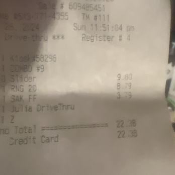 White Castle - Receipt - Fast Food Near Me - Springdale, Ohio White Castle - Receipt - Fast Food Near Me - Springdale, Ohio
