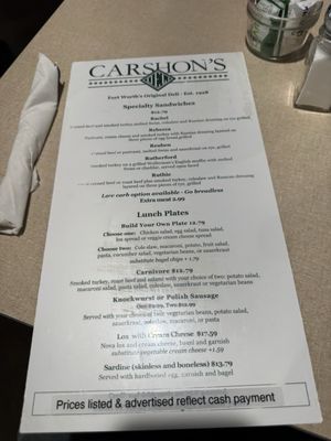Menu photo 1 Carshon's Fort Worth, TX