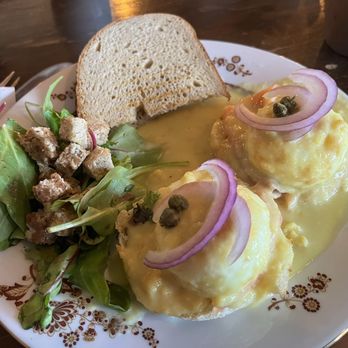 Bastard Coffee House - Eggs Bennie with salmon & sourdough bread. - Coffee & Tea Near Me - Delta, Ontario