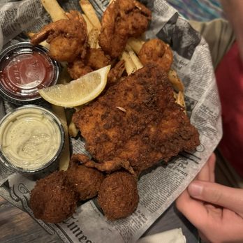 Tranquil Harbour Restaurant & Bar - Fried mahi and hush puppies - Seafood Near Me - Oak Island, North Carolina Tranquil Harbour Restaurant & Bar - Fried mahi and hush puppies - Seafood Near Me - Oak Island, North Carolina