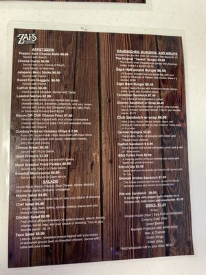Menu photo 2 Zaps Tavern Mount Vernon, IN Menu photo 2 Zaps Tavern Mount Vernon, IN