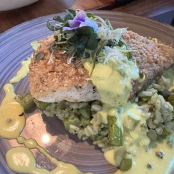 The Depot - Halibut with asparagus also great - New American Near Me - Auburn, Alabama