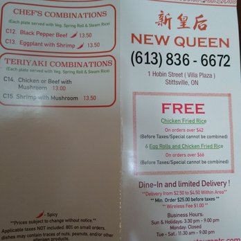 New Queen Restaurant - Takeout menu as of January 2020. - Chinese Near Me - Ottawa, Ontario New Queen Restaurant - Takeout menu as of January 2020. - Chinese Near Me - Ottawa, Ontario