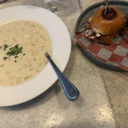 Happy hour: New England Clam Chowder & Shrimp sliders Happy hour: New England Clam Chowder & Shrimp sliders