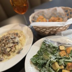 Adriatic Cafe - Aperol spritz, side Caesar salad, chicken carbonara.