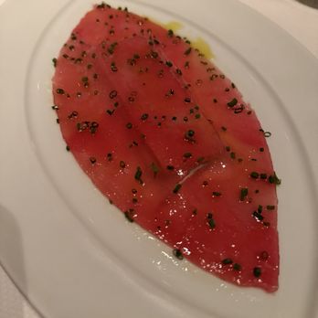Le Bernardin - Layers of Thinly Pounded Yellowfin Tuna, Foie Gras, Toasted Baguette, Chives - French Near Me - New York, New York