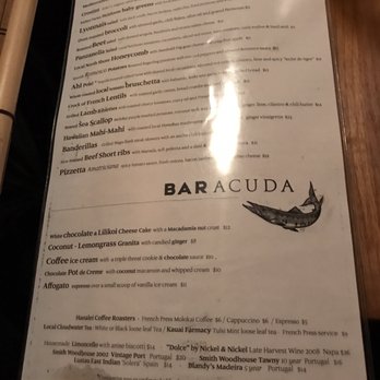 Bar Acuda - The menu on June 9, 2017 - Tapas Bars Near Me - Hanalei, Hawaii