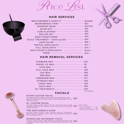 Precision 6 Cuts & Perms - Full price menu. If you have any questions please call the shop!