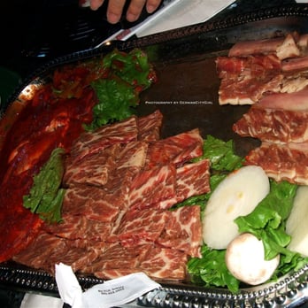 Old Village - Tray of beef + pork ready for the grill. - Korean Near Me - Seattle, Washington Old Village - Tray of beef + pork ready for the grill. - Korean Near Me - Seattle, Washington