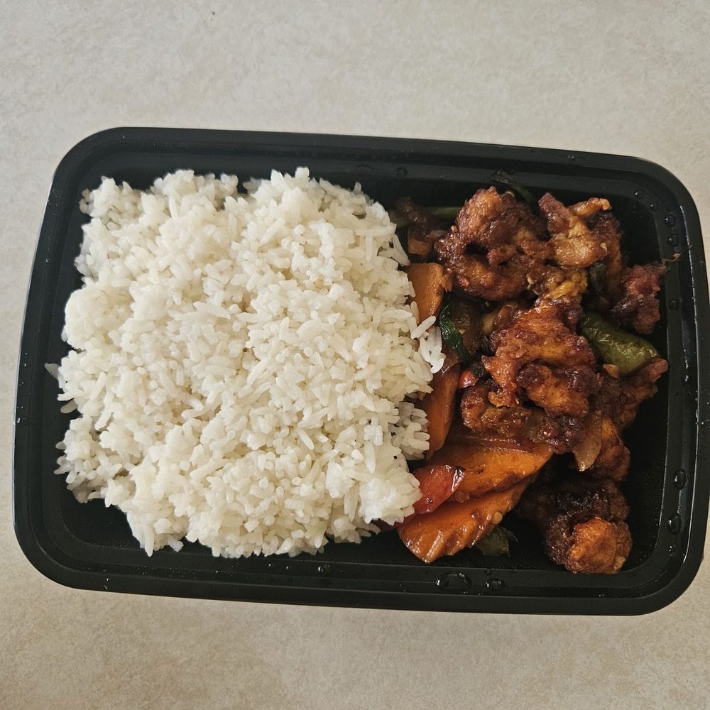 Pad Prik Pow Chicken w Rice #6 Lunch Menu