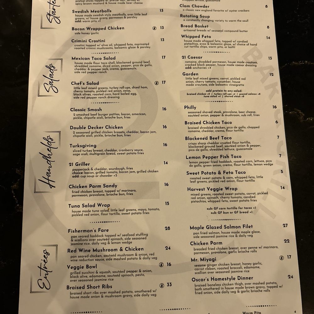 21 Bar & Grill - Menu - American Near Me - Keene, New Hampshire