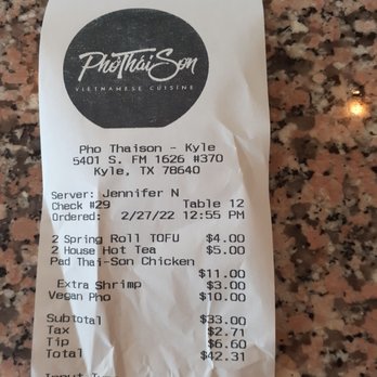 Pho Thaison - Lack of presentation for receipt at checkout - Vietnamese Near Me - Kyle, Texas