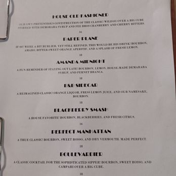 Bourbon & Boards - cocktail menu - Bars Near Me - St. Augustine, Florida